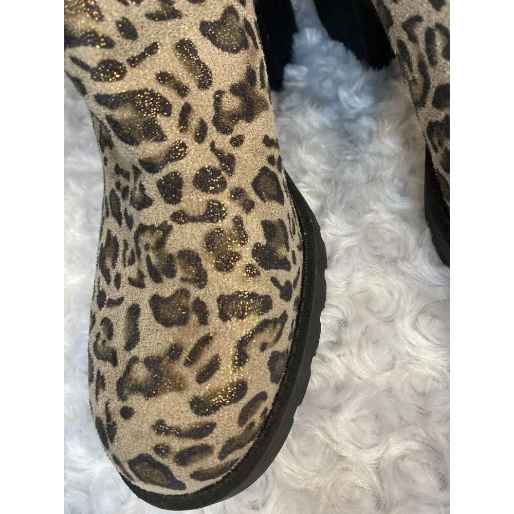 Xappeal Size 9 Laura Chunky Heeled Booties Cheetah Print Gold Fleck - Picture 3 of 10